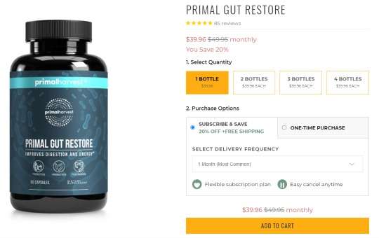 cost pricing primal gut restore