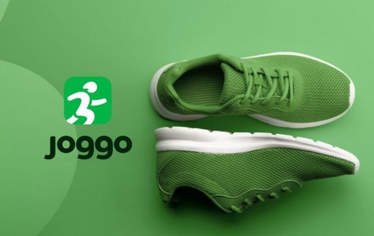 Green running shoes next to the Joggo running app logo